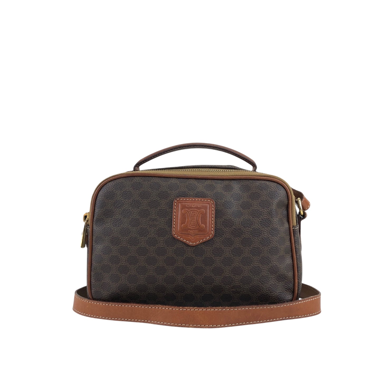CELINE Macadam Blason Two-way Handbag Shoulder bag Brown Vintage 8rtyi2