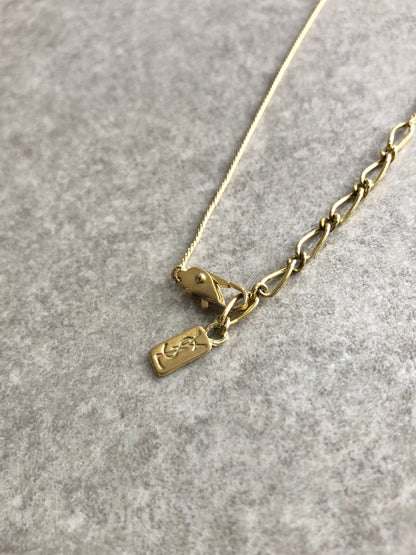 Yves Saint Laurent YSL Logo Rhinestone Necklace Gold Vintage p333yw
