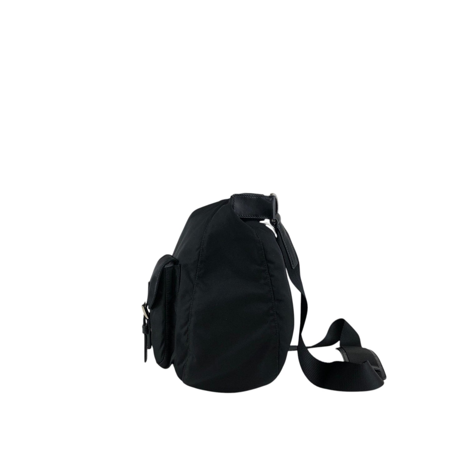 PRADA Tessuto Triangle Logo Front Pocket Shoulder bag Black Vintage 5ia535