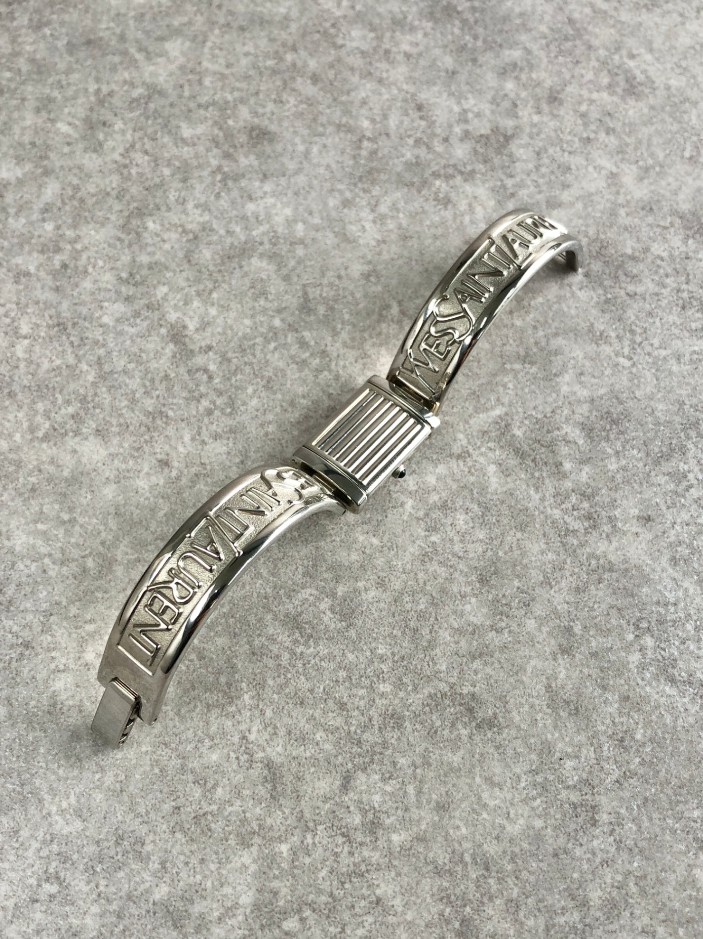 Yves Saint Laurent Logo Motif Quartz Watch Silver Vintage