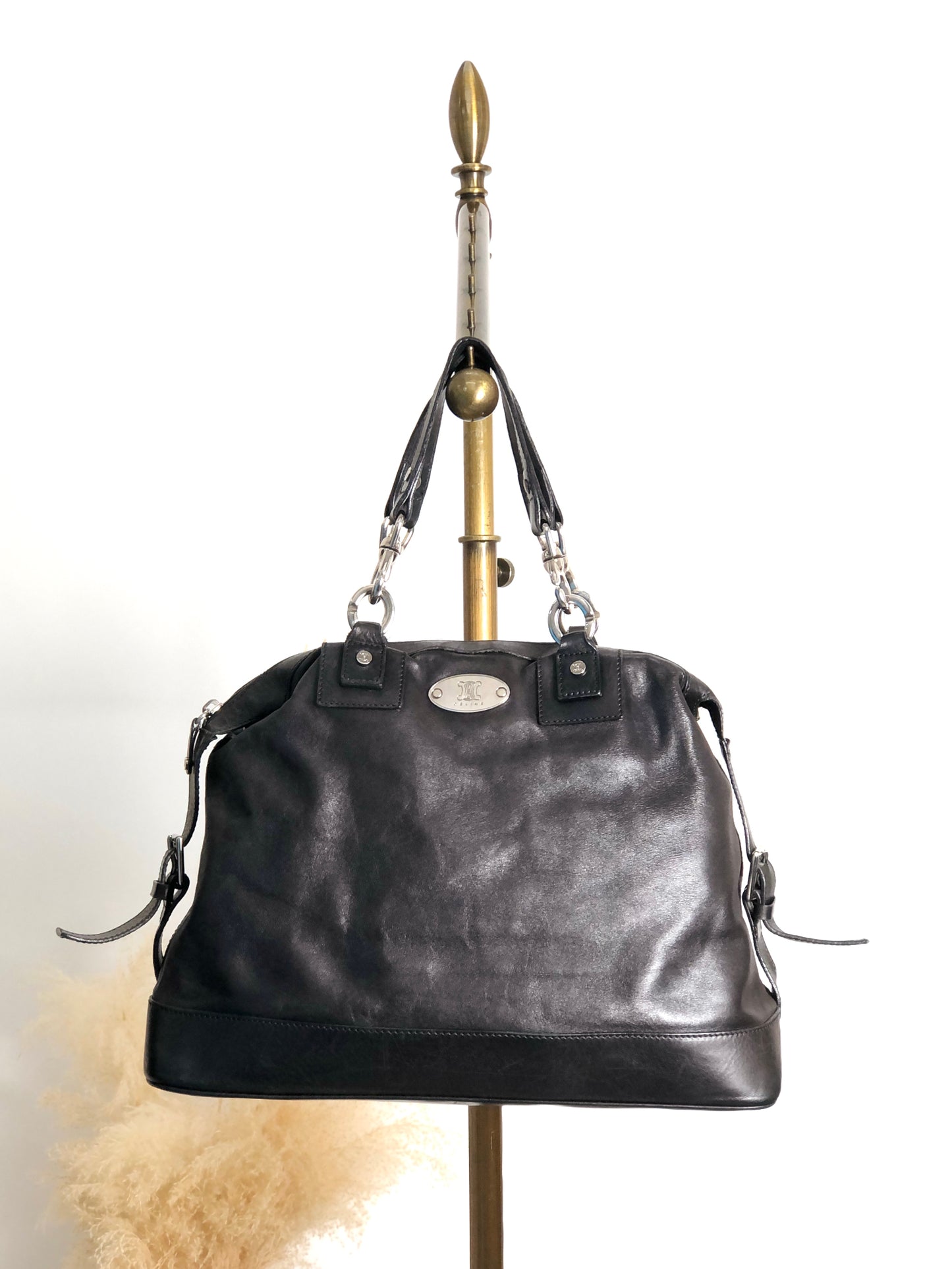 CELINE Triomphe Logo Handbag Black Vintage 5y5pjn