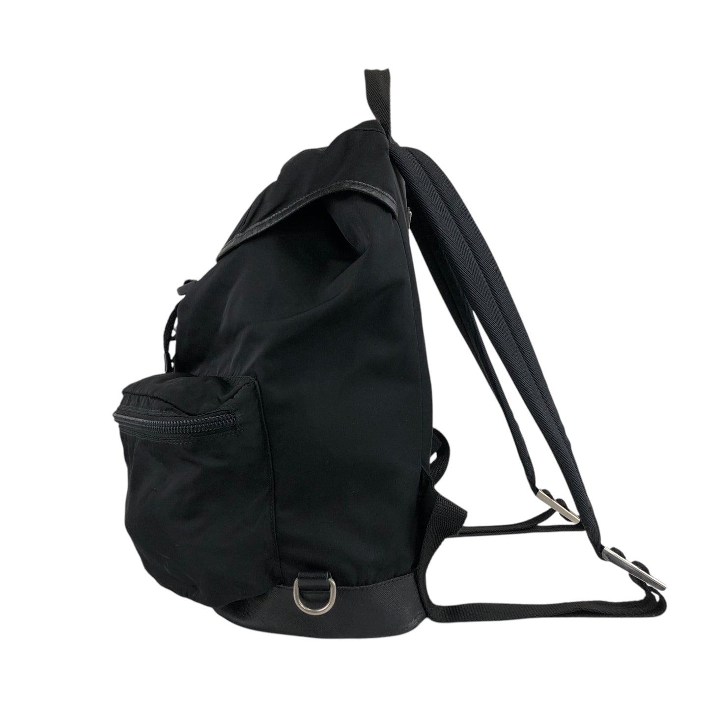 PRADA Triangle Logo Front Belt Double Pocket Backpack Black Vintage 7wppf4
