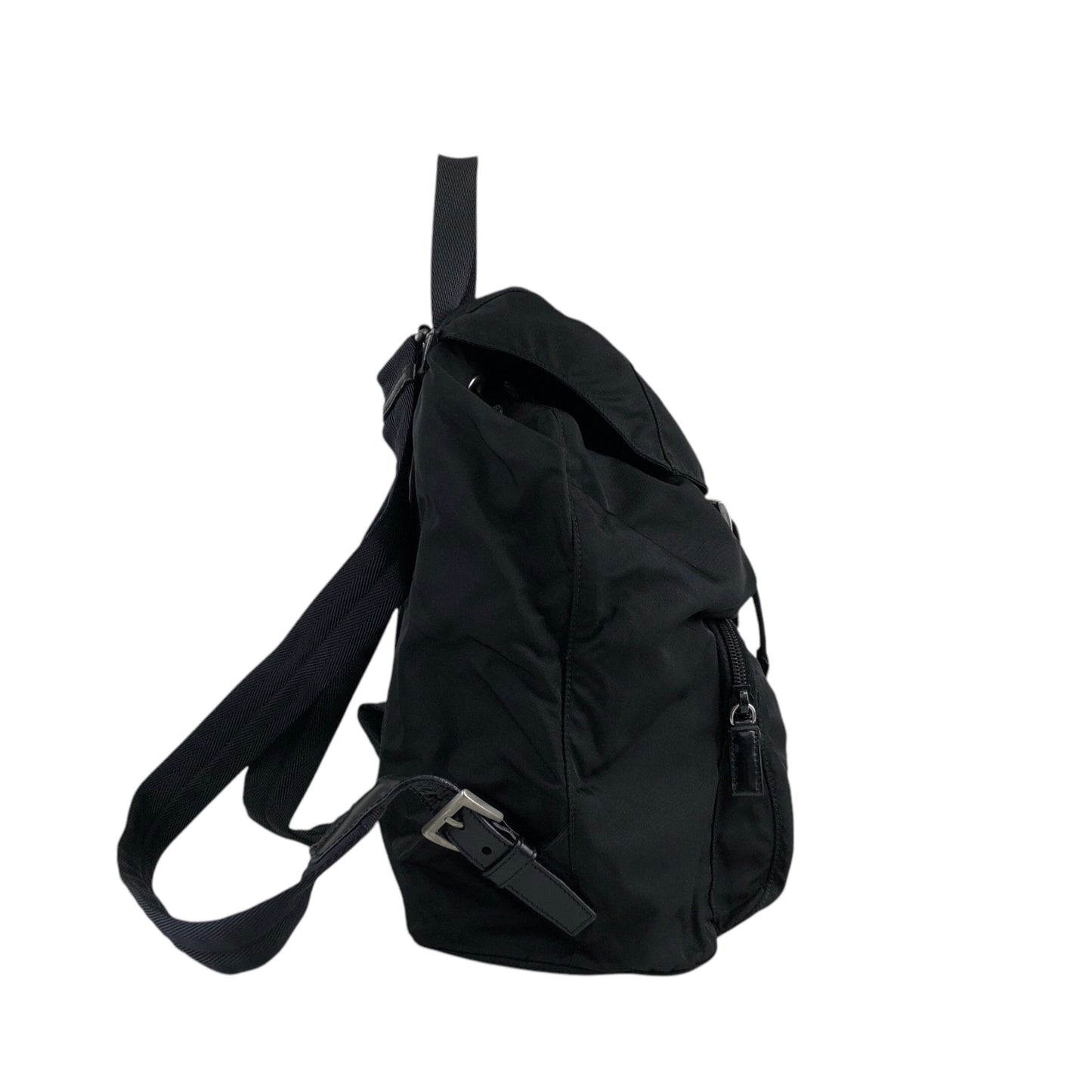 PRADA Tessuto Triangle Logo Front Buckle Backpack Black Vintage 554w4r