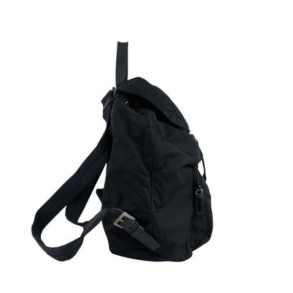 PRADA Tessuto Triangle Logo Front Buckle Backpack Black Vintage 554w4r