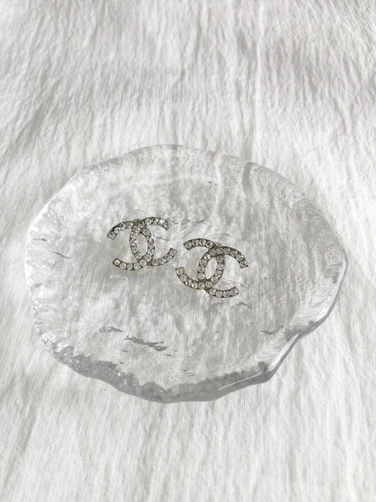 CHANEL Coco Mark Rhinestone Pierced Silver 02/P Vintage a68ci8