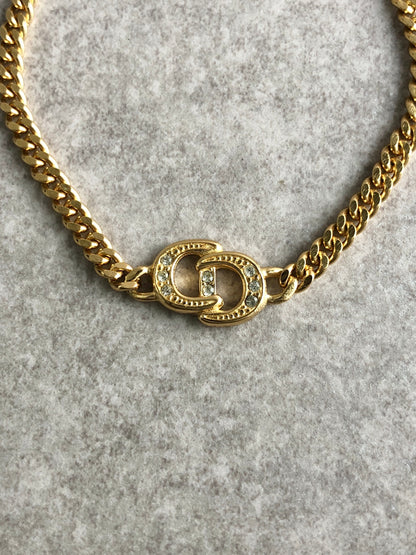 Christian Dior CD Logo Rhinestone Bracelet Gold Vintage wxhykw