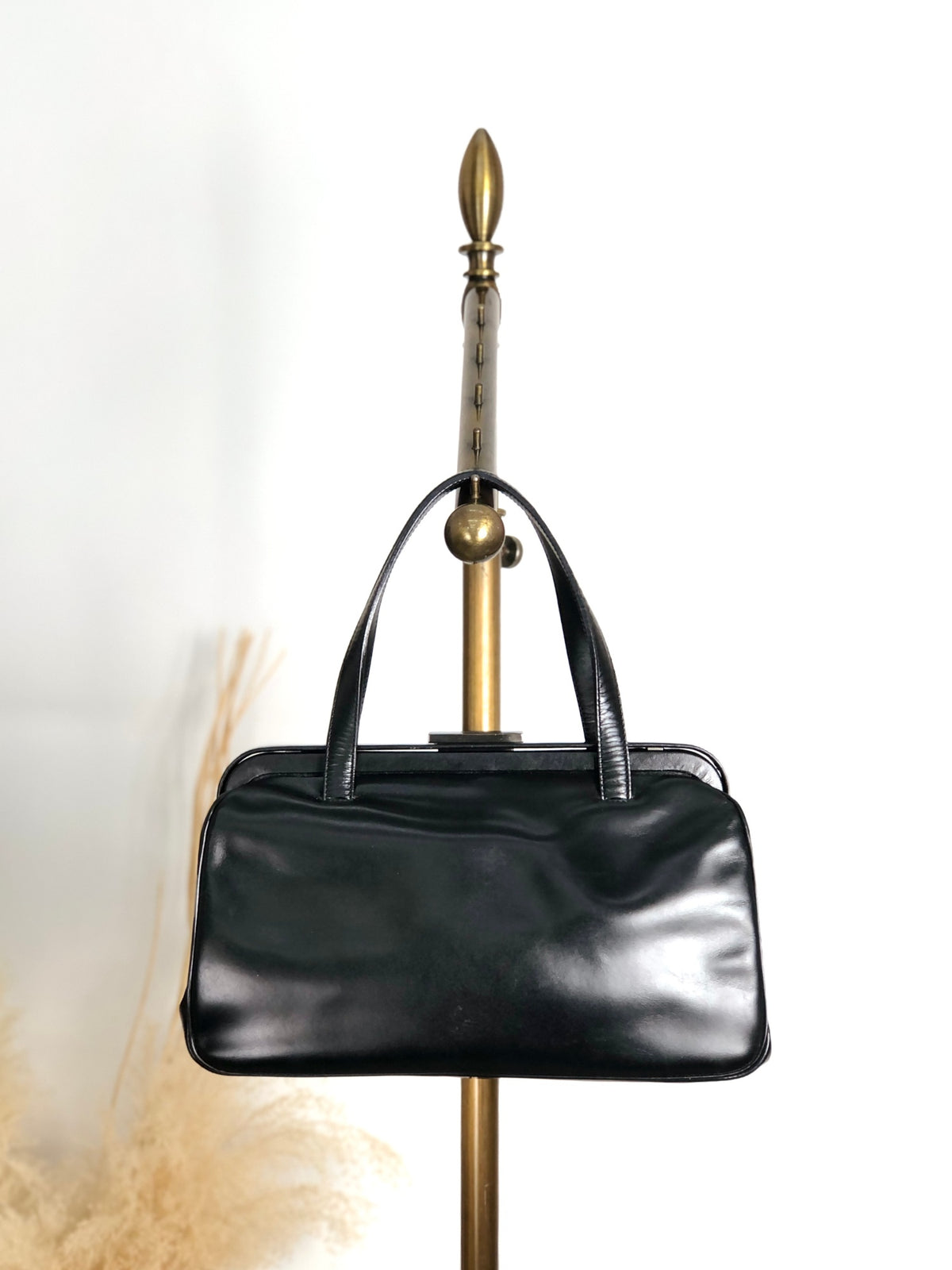 PRADA Metal Clasp Handbag Black Vintage 6am4p2