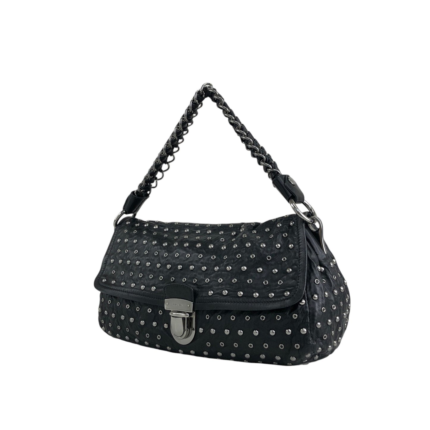 PRADA Studs Pushlock Shoulder bag Black Vintage mh4vuk
