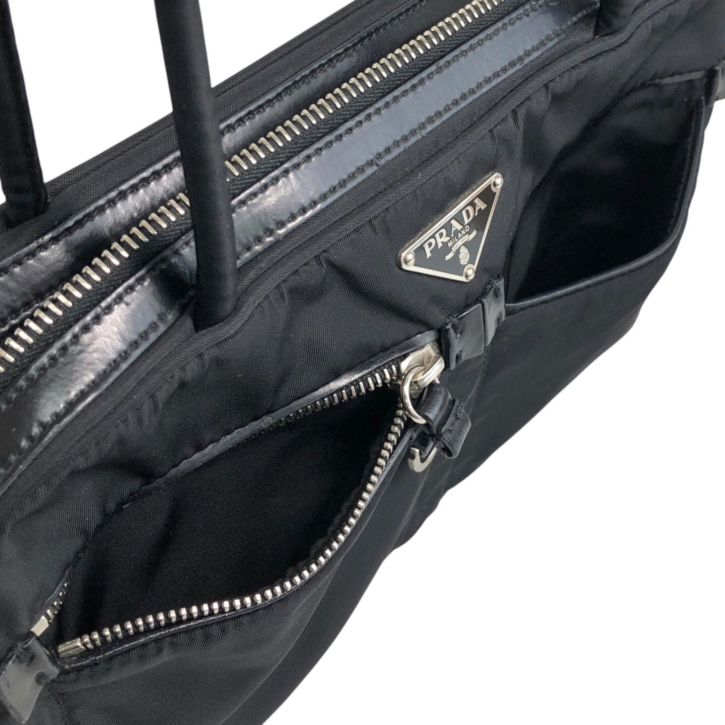 PRADA 三角形標誌前口袋小號波士頓包手提包黑色復古 k2g4ss