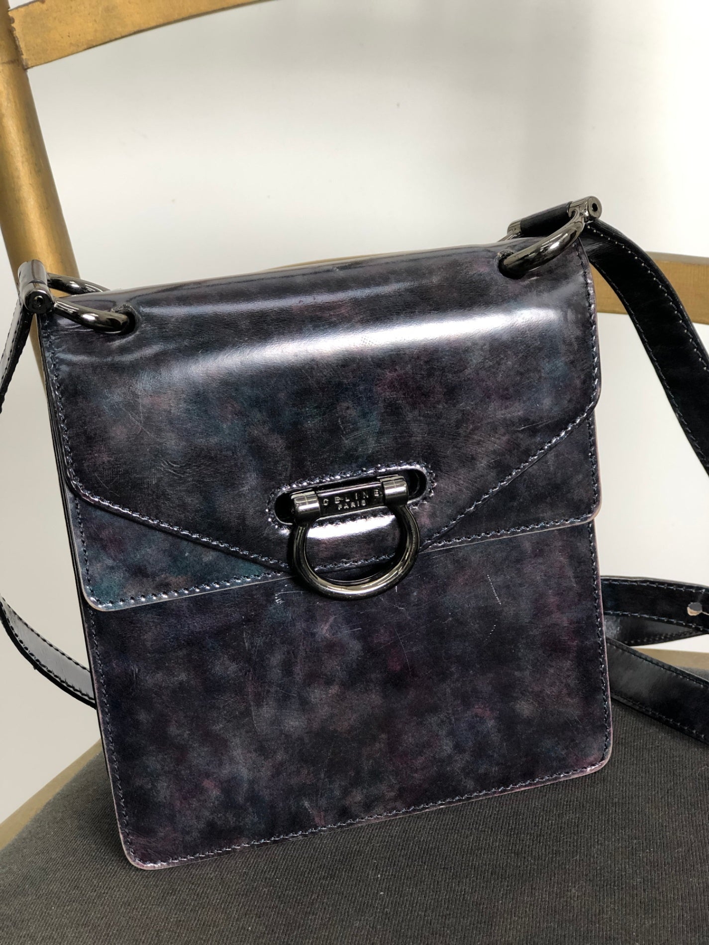 CELINE Gancini Double Flap Shoulder bag Purple Vintage m53hi7