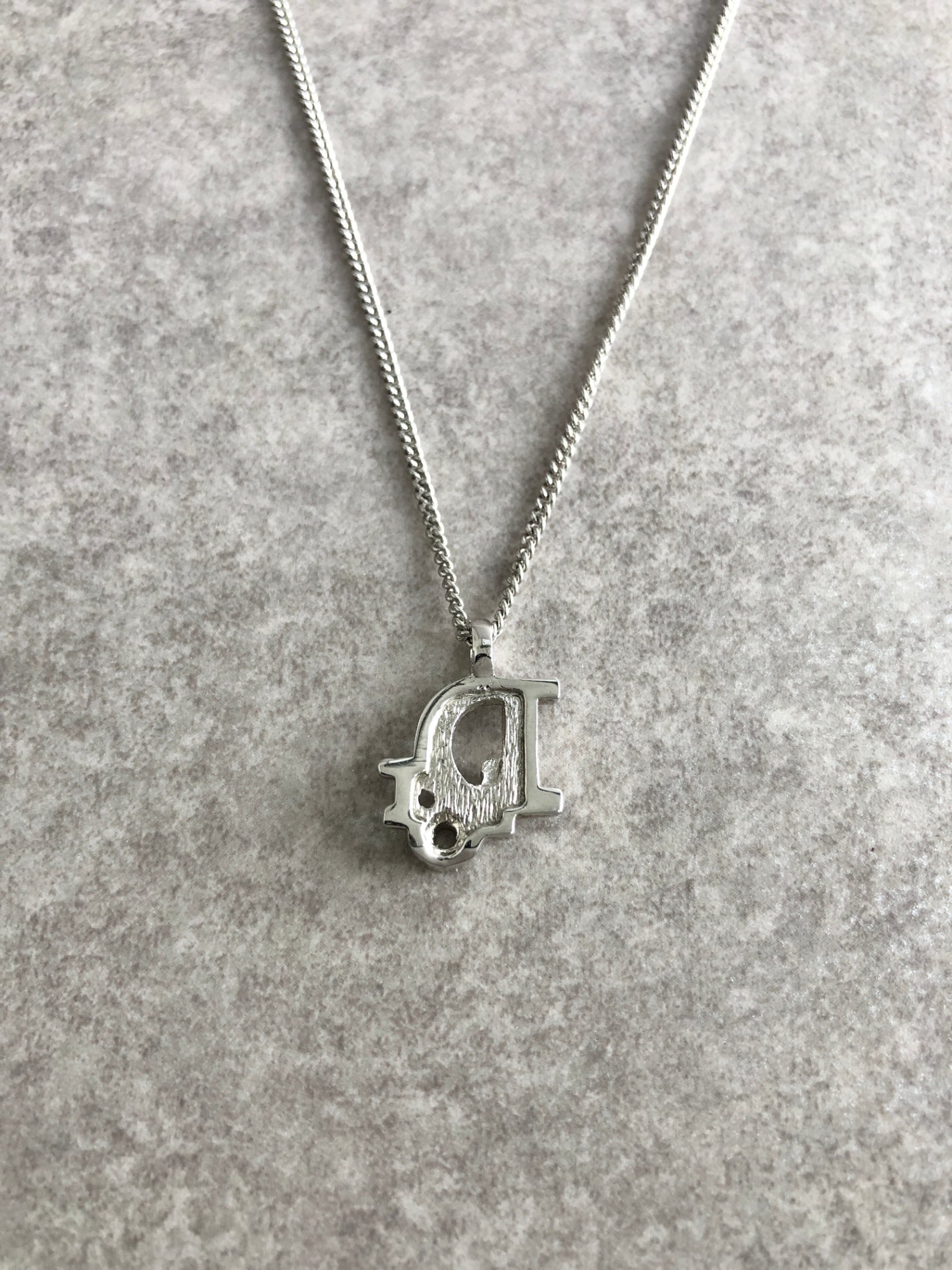 Christian Dior Logo Motif  Rhinestone Necklace Silver Vintage xp7xiu