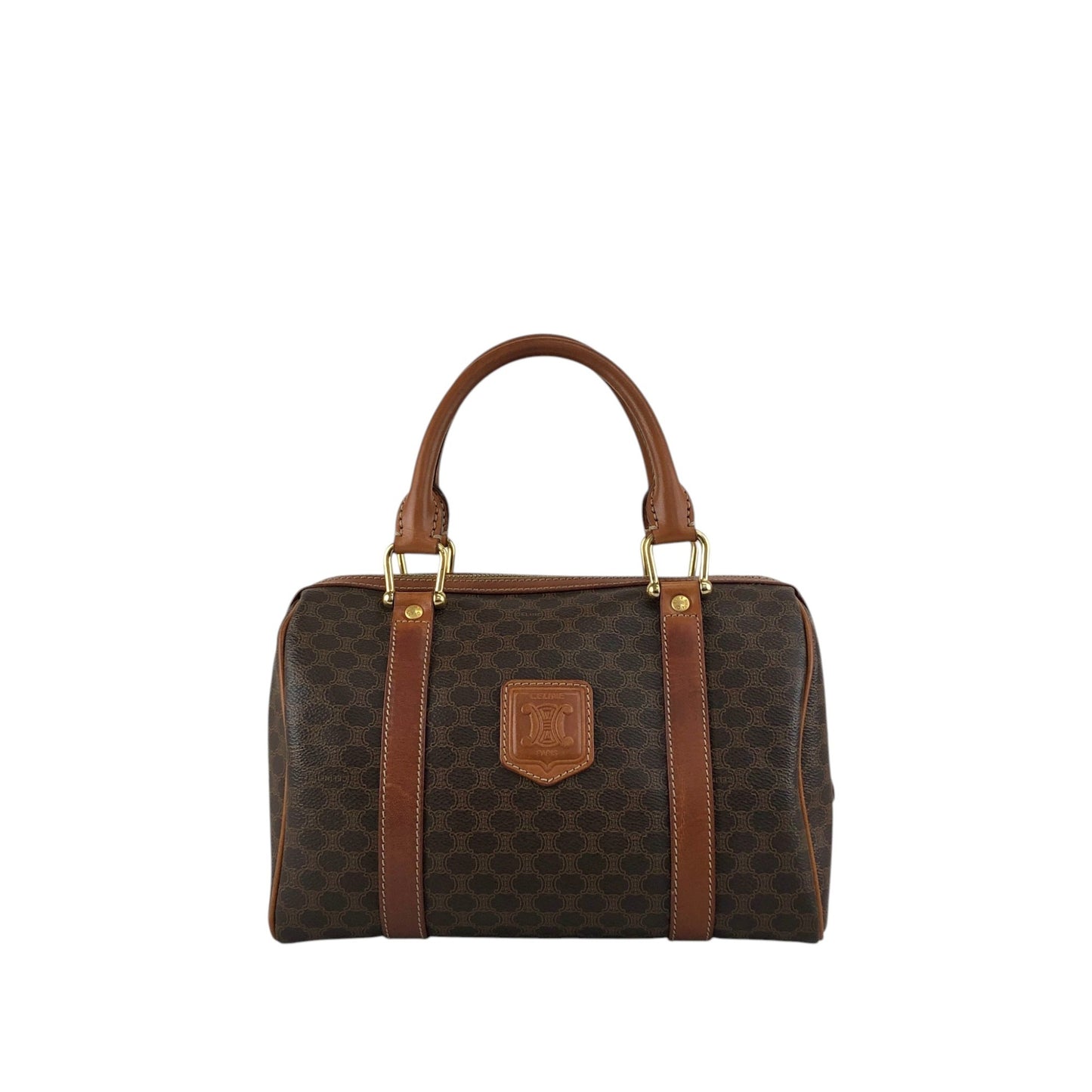 CELINE Macadam Blason Handbag Boston bag Brown Vintage ikwctp