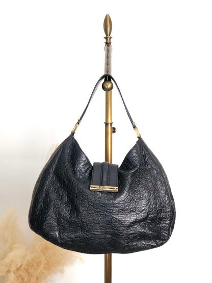 GUCCI Logo Shoulder bag Hobobag Black Vintage f2bysj
