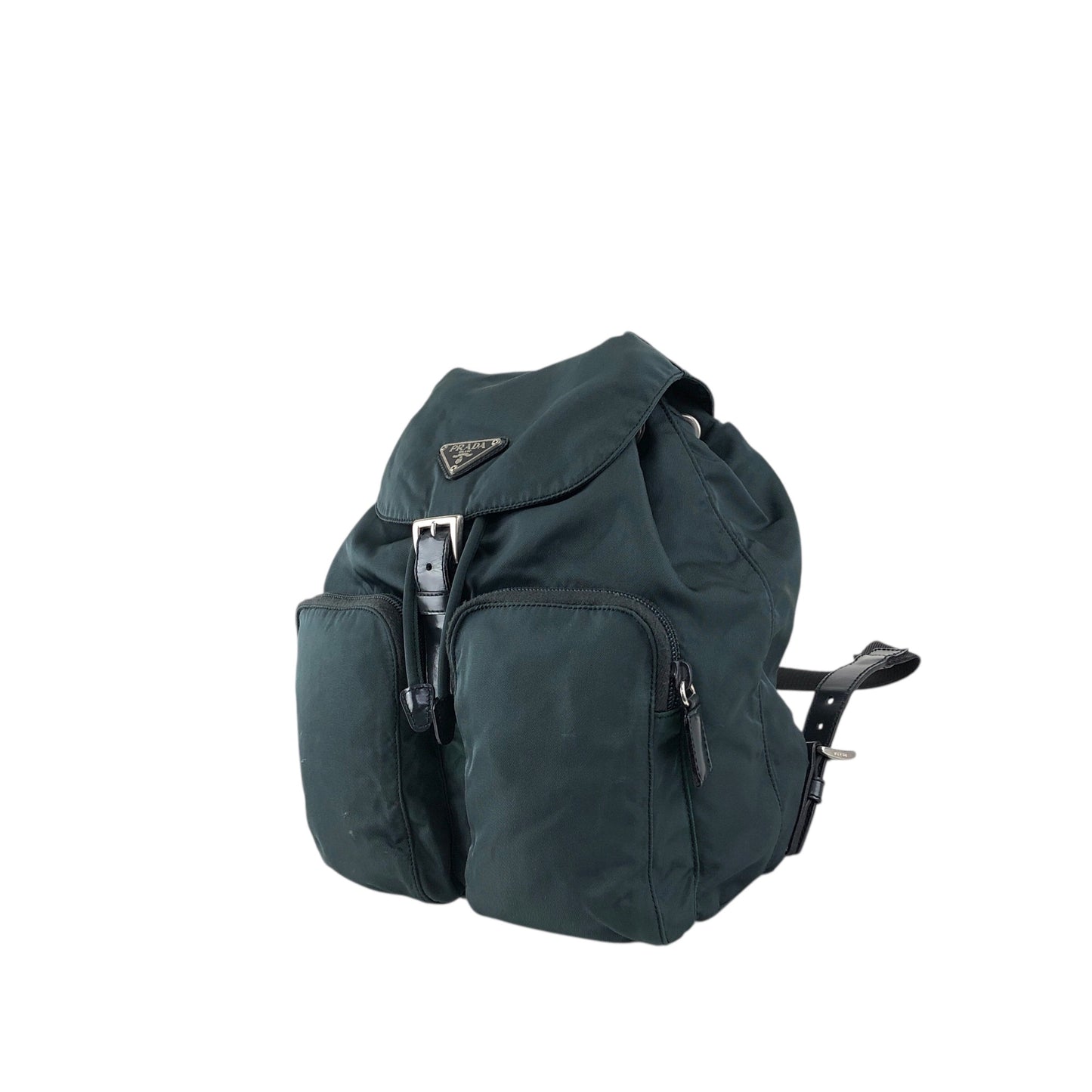 PRADA Tessuto Triangle Logo Double Pocket Backpack Green Vintage 43hn3u