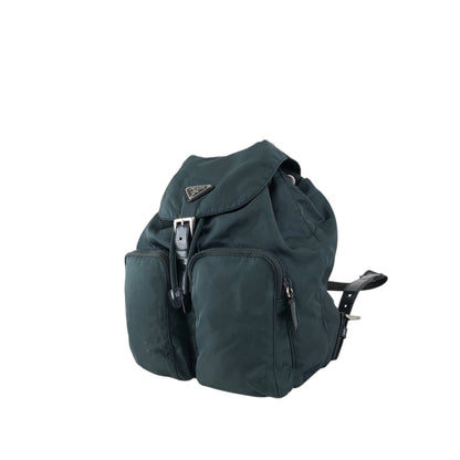 PRADA Tessuto Triangle Logo Double Pocket Backpack Green Vintage 43hn3u