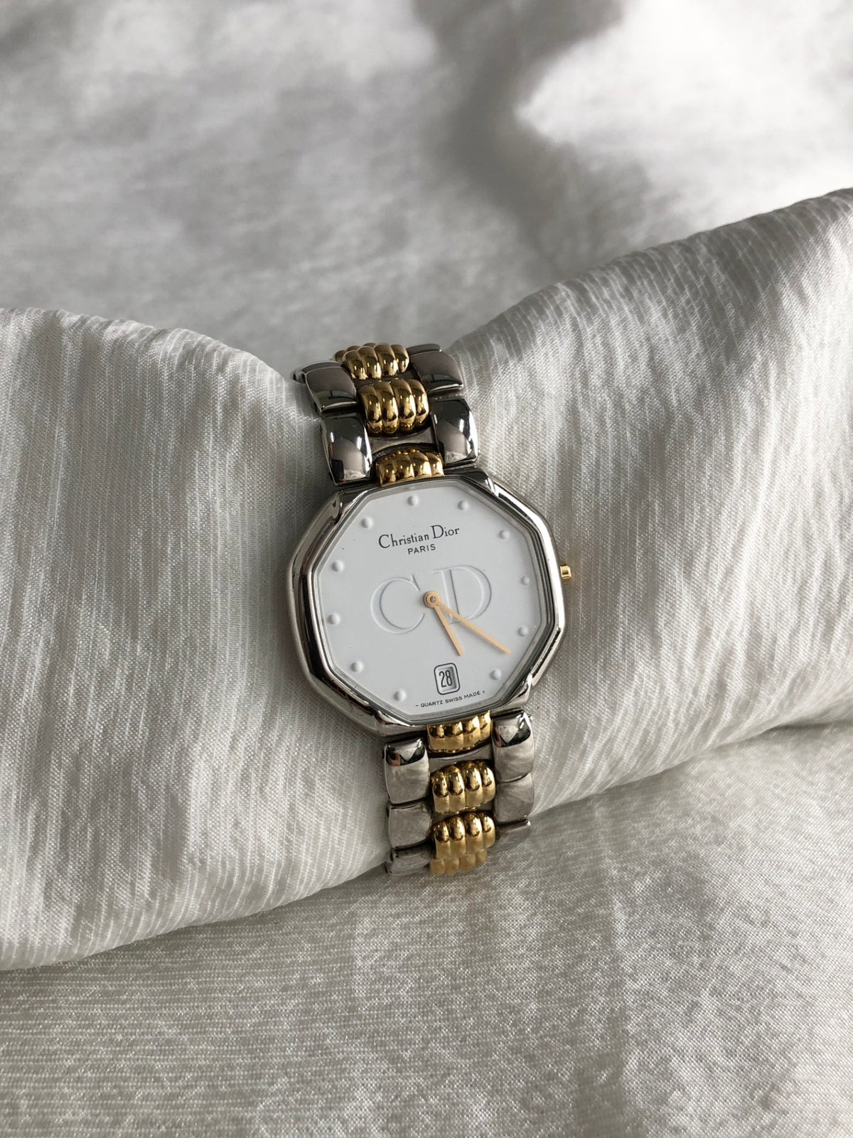 Christian Dior CD Logo Quartz Watch Silver×Gold 45.204 Vintage kh8utm