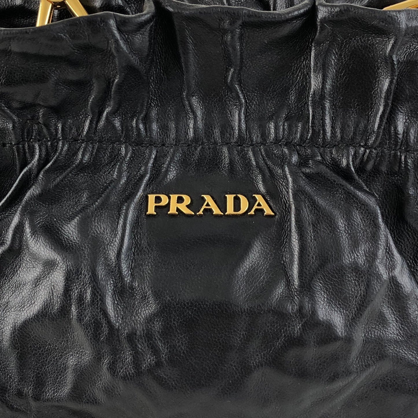 PRADA Logo Drawstring Shoulder bag Black Vintage 4zjm5c