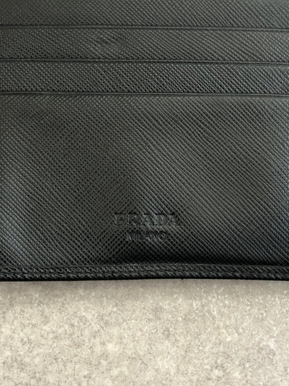 PRADA Triangle Logo Folded Wallet Black Vintage kng86t