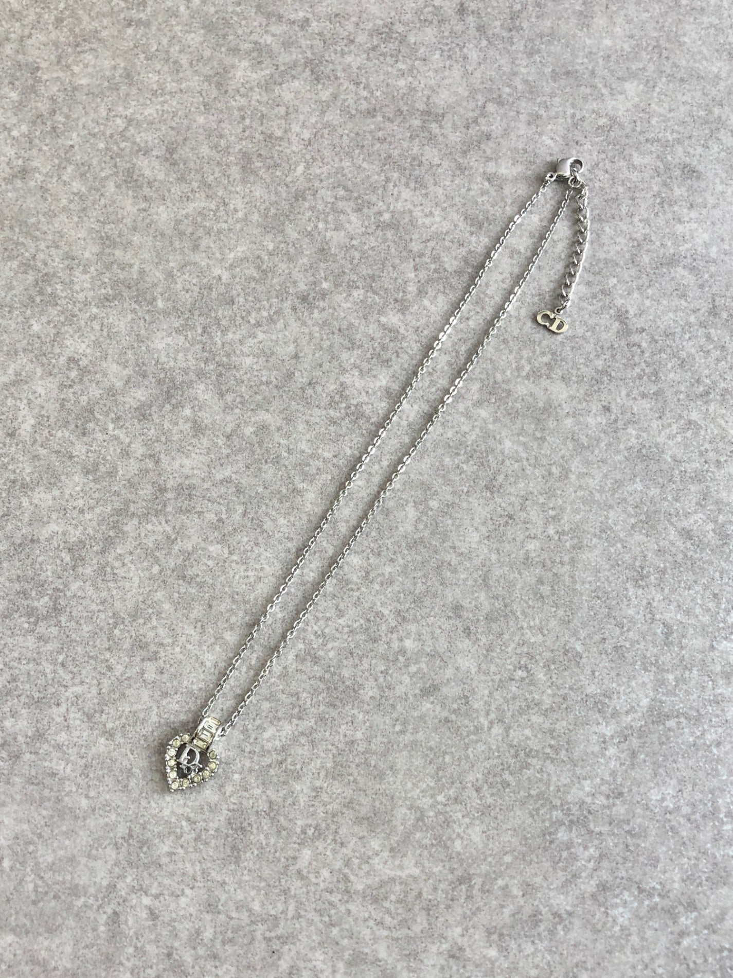 Christian Dior Logo Motif Rhinestone Necklace Silver Vintage jactup