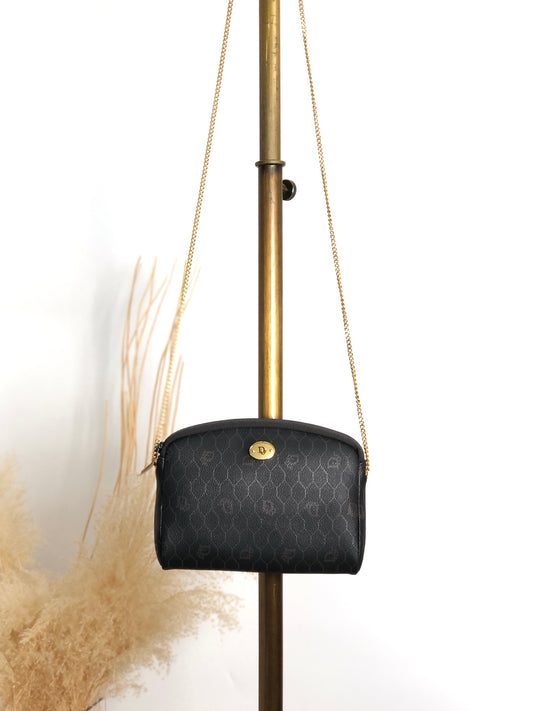 Christian Dior Honeycomb Pattern Chain Shoulder bag Black Vintage 3mnhcy