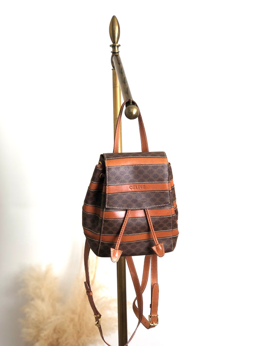 CELINE Macadam Logo Embossed Backpack Brown Vintage fbhpns