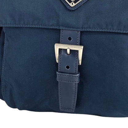 PRADA Tessuto Triangle Logo Front Buckle Shoulder bag Navy Vintage rj8wam