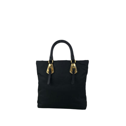 PRADA Logo Front Buckle Handbag Black Vintage rm4ygr