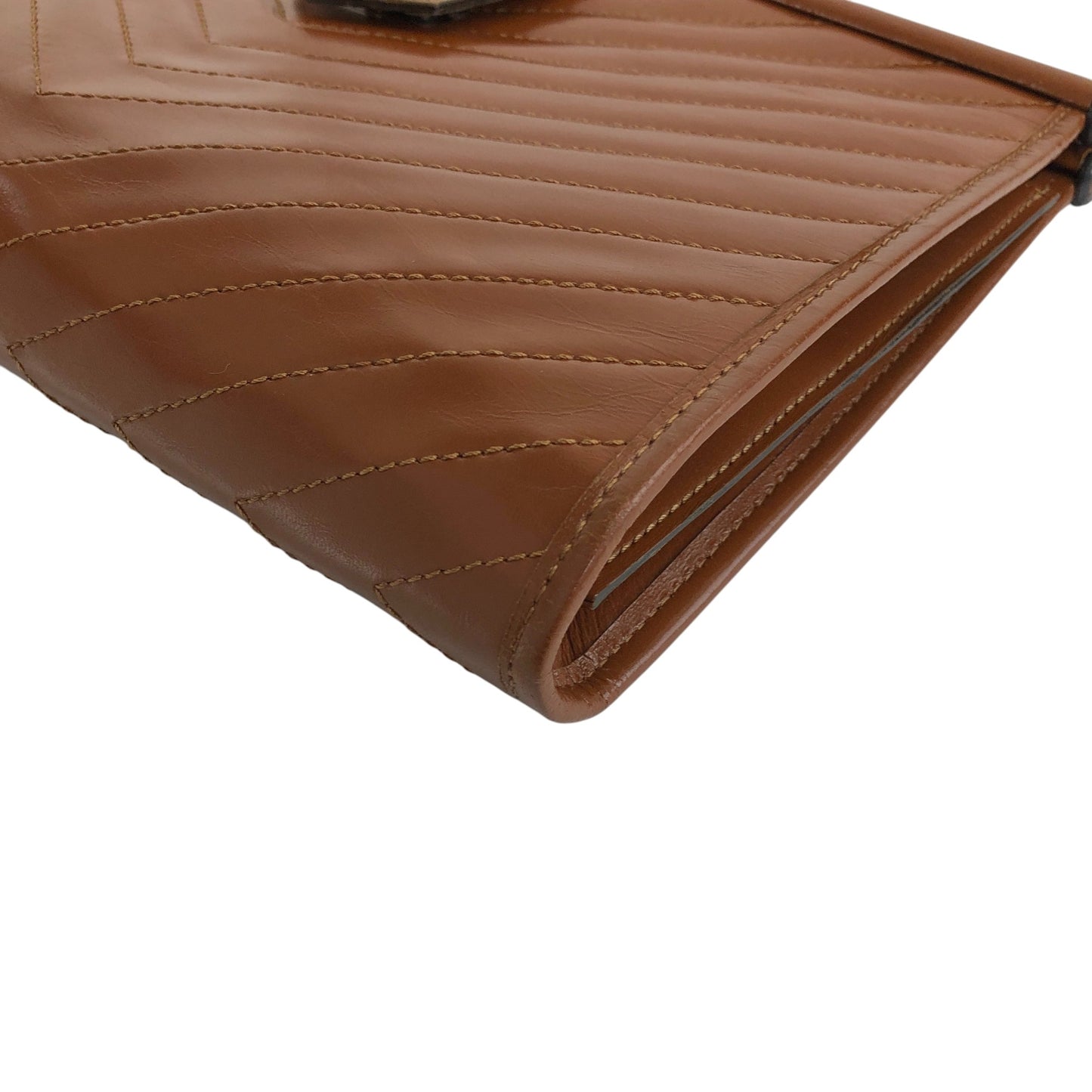 Yves Saint Laurent YSL Logo Cassandra Bias Stitch Clutch bag Brown Vintage i6mndi