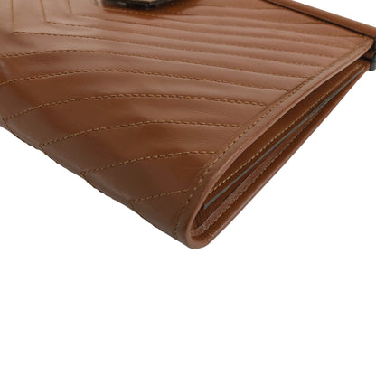 Yves Saint Laurent YSL Logo Cassandra Bias Stitch Clutch bag Brown Vintage i6mndi