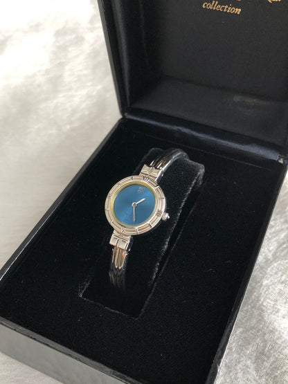 Yves Saint Laurent YSL Logo Quartz Watch Silver×Blue 5920-H15432 Vintage b3tud4