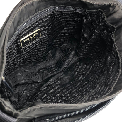 PRADA Triangle Logo Front Buckle Shoulder bag Black Vintage uiz535