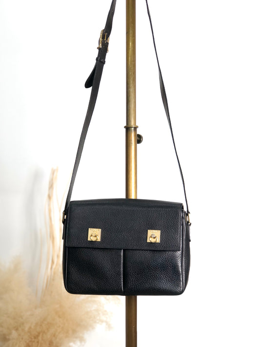 CELINE Gancini Shoulder bag Black Vintage s3twv4