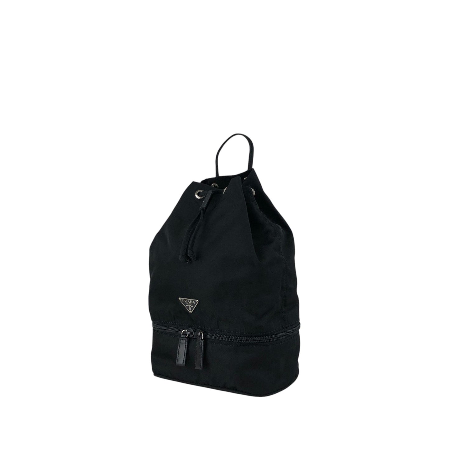PRADA Tessuto Triangle Logo Drawstring Small Handbag Black Vintage bebvsv