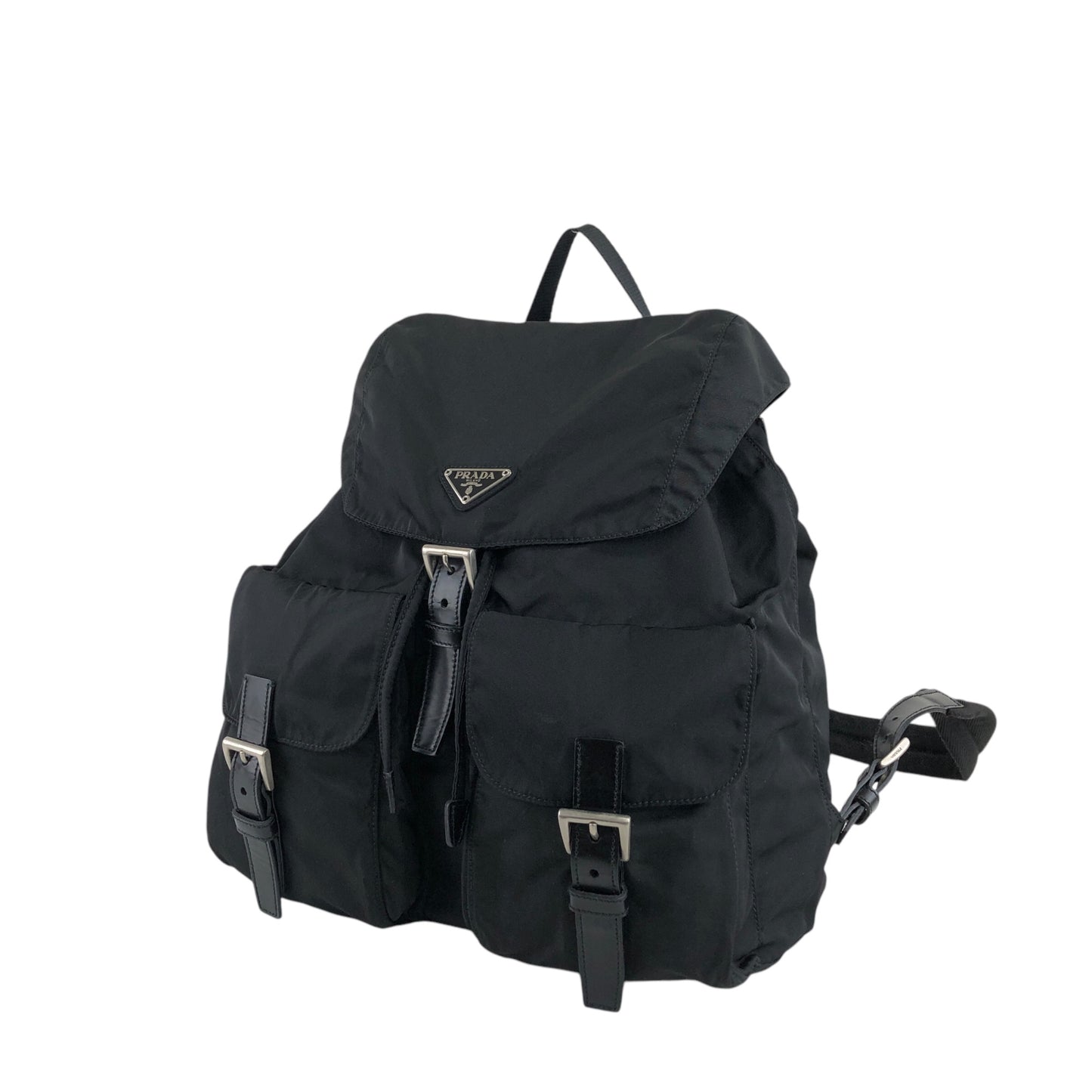 PRADA Triangle Logo Double Pocket Backpack Black Vintage sdny2f