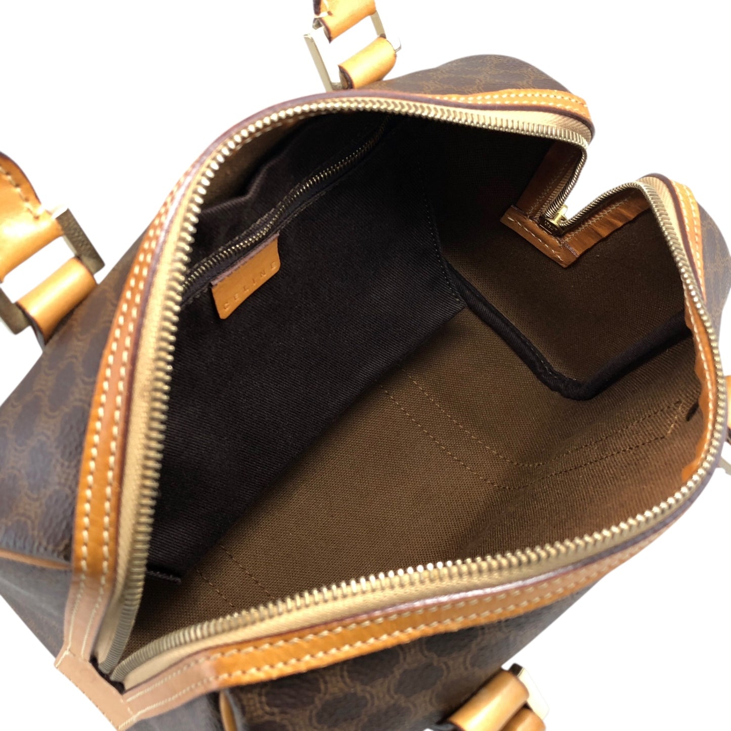 CELINE Macadam Small Boston bag Handbag Brown Vintage h2xbbg