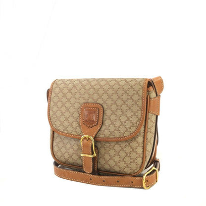 CELINE Macadam Blason Front Buckle Leather Shoulder bag Beige Vintage krifsw
