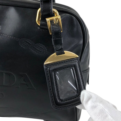 PRADA Logo Embossed Handbag Boston bag Black Vintage nfyku6