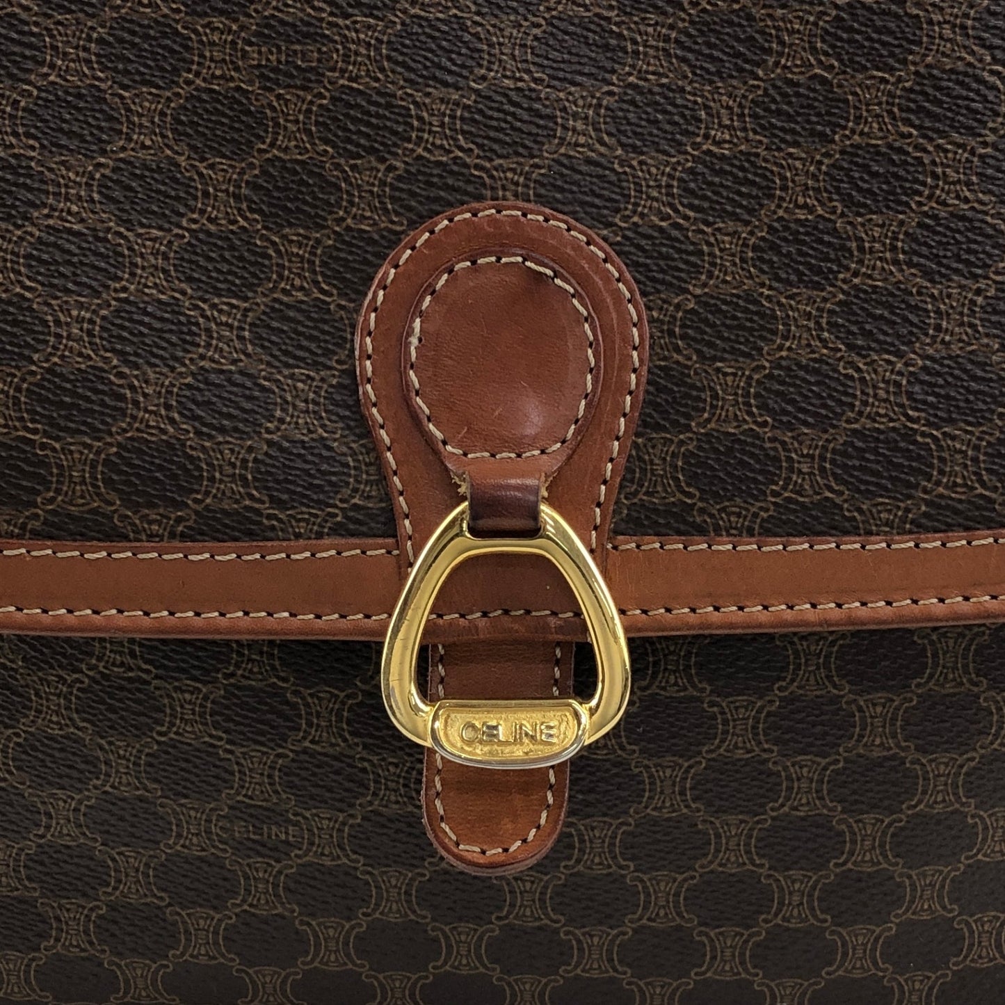 CELINE Macadam Horseshoe Shoulder bag Brown Vintage pep636