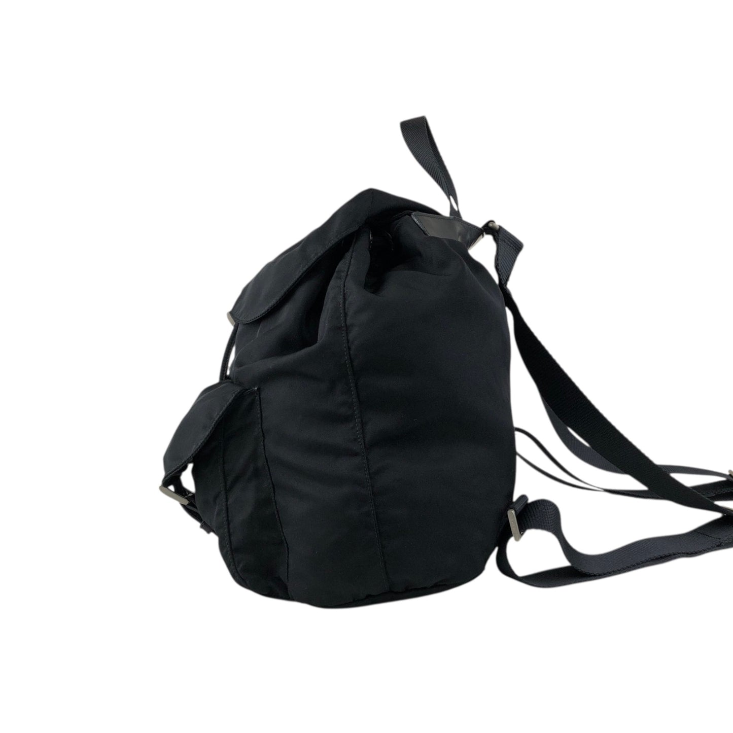 PRADA Tessuto Triangle Logo Front Buckle Backpack Black Vintage ku8tbi