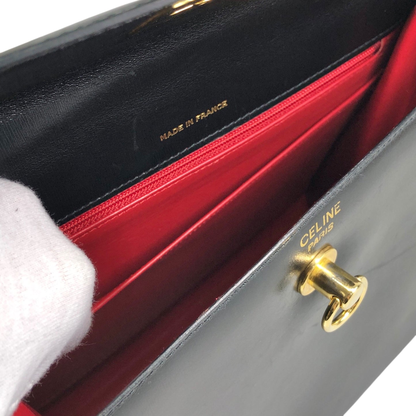 CELINE Gancini Top Handle Handbag Black Vintage whcwed