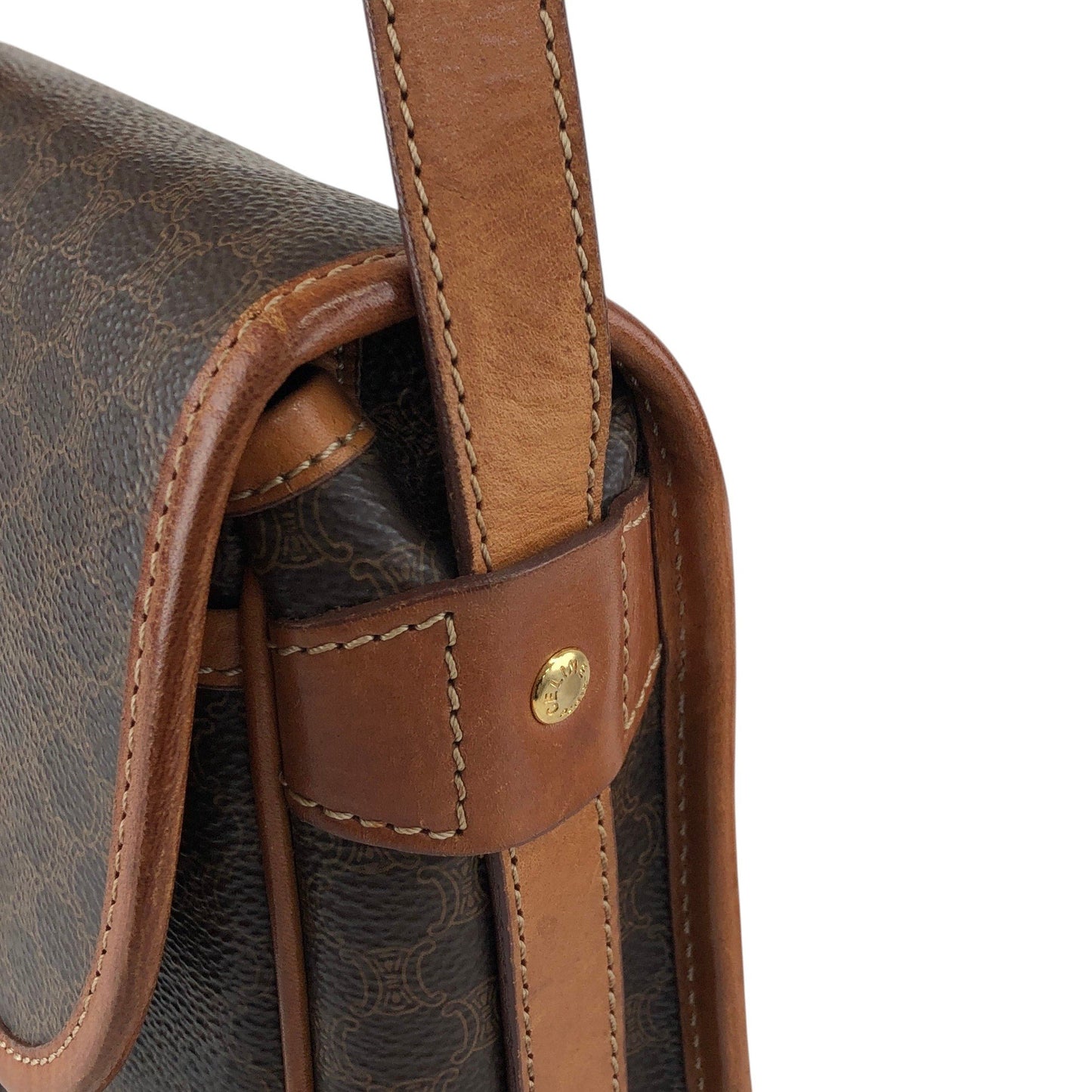 CELINE Macadam Blason Front Buckle Shoulder bag Brown Vintage kkjgdk
