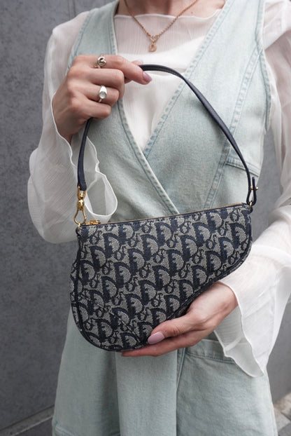 Christian Dior Trotter Handbag Shoulder bag Navy Vintage gicr78