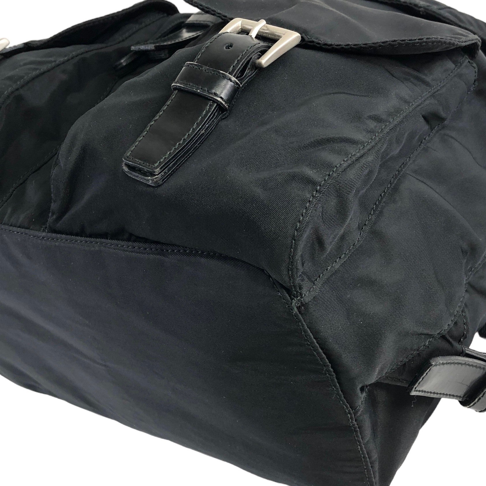 PRADA Triangle Logo Double Pocket Nylon Backpack Black Vintage 