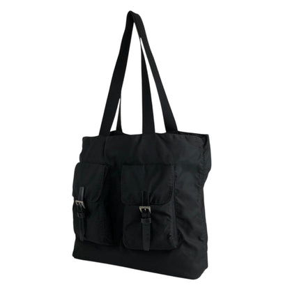 PRADA Triangle Logo Double Pocket Totebag Black Vintage ezms23
