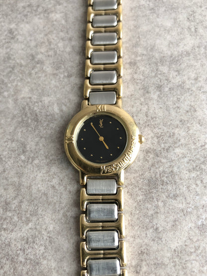 Yves Saint Laurent YSL Logo Quartz Watch Silver×Gold 2200-229789Y Vintage sngzzf