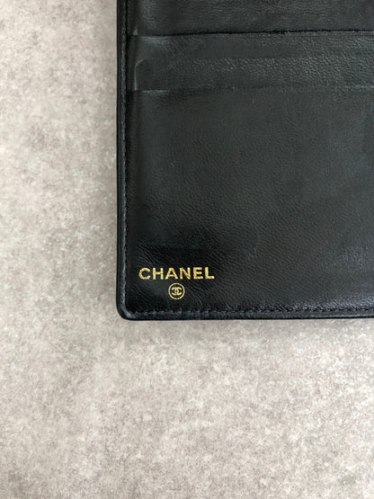 CHANEL Coco Mark Long Wallet Folded Wallet Black Vintage nd3dzs