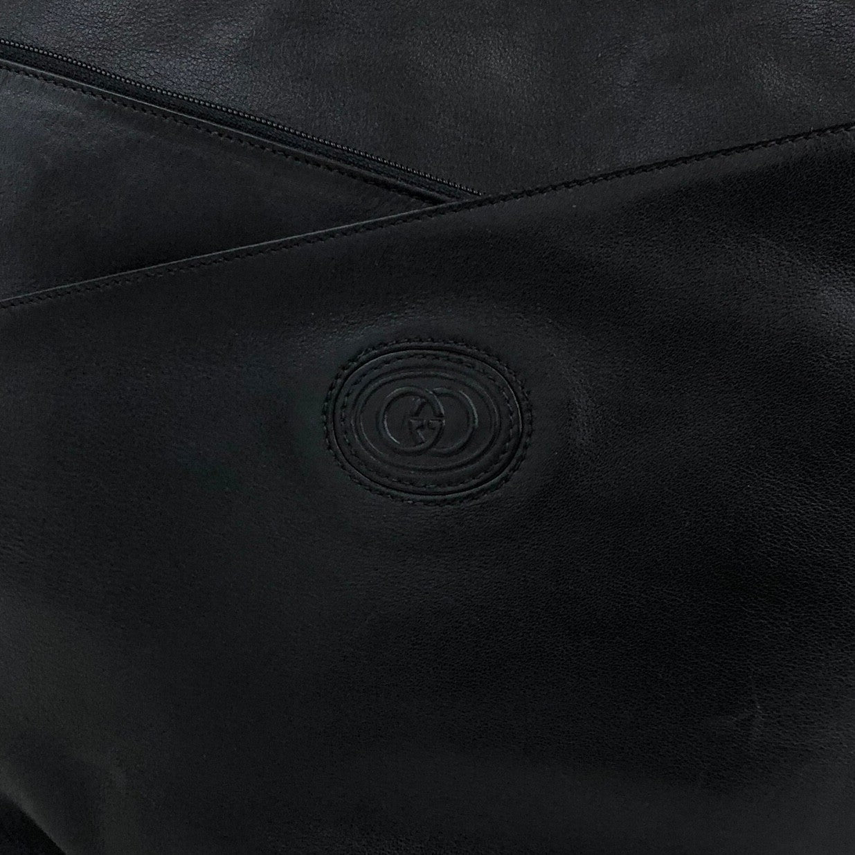 GUCCI Logo Embossed Shoulder bag Totebag Black Vintage cgykye