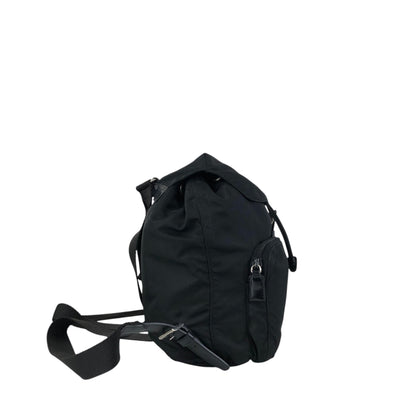 PRADA Tessuto Triangle Logo Double Pocket Backpack Black Vintage hspzjr