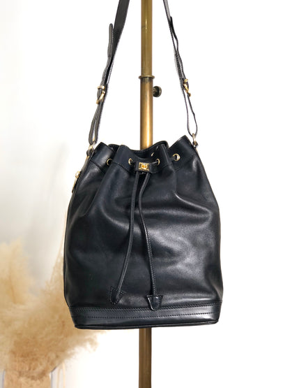 CELINE GancinivDrawstring Shoulder bag Black Vintage z78ygt
