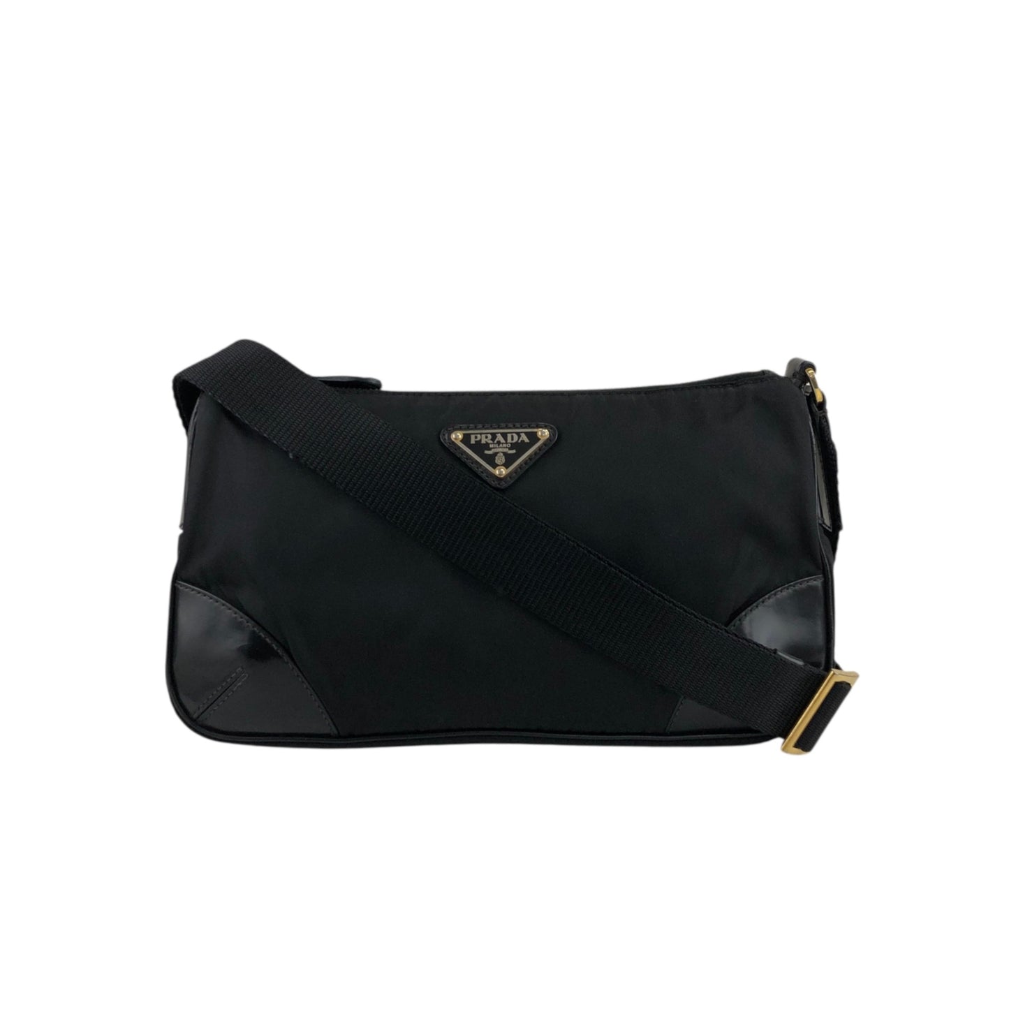 PRADA 三角形標誌單肩包 黑色 復古 st38ni